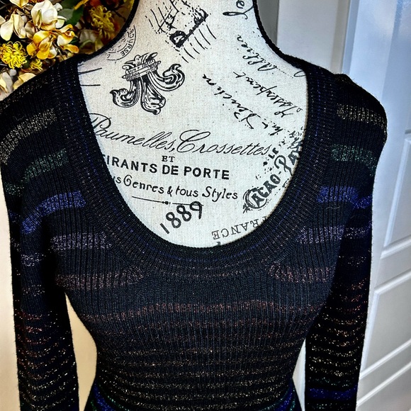 TRINA TURK Wool Colorful Metallic Stripe Bodycon Stretch Sweater Dress Sz S - Picture 4 of 12